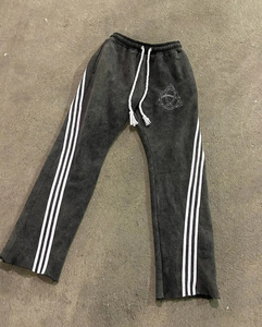 Vente chaude Unisexe Baggy Piste Joggers En Détresse Broderie Respirant Tricoté Empilé Pantalon De Survêtement Évasé Plat Cargo Personnalisé - Product Image 4