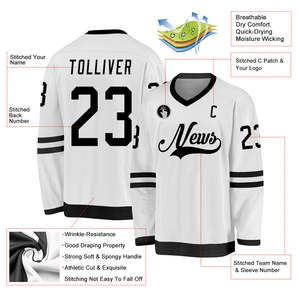 White Black Men's Ice Hockey Jersey Player Name Number Breathable Mesh V Neck Unisex Team Uniform Custom <b>Soccer</b> Jersey Supplier - Product Image 2