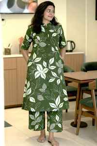 Conjuntos Kurta para mujer Estampado floral con línea Cuello mandarín Mangas rectas Pantalones sólidos con un solo bolsillo Ropa de oficina - Product Image 5