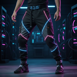 Pantalones Joggers Techwear 2026 para Hombre, Pantalones Cargo Futuristas con Rayas de Neón, Detalle de Malla Translúcida, Ropa Urbana, Venta al por Mayor, Prendas Personalizadas 100% - Product Image 1