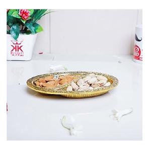 Bandejas para servir de 2 niveles de color dorado de forma redonda hechas de metal, accesorios de cocina, vajilla, bandeja de uso recién llegada disponible aquí - Product Image 6