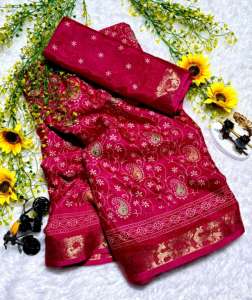 Sarees de Seda de Algodón Suave para Mujer con Diseño de Pluma y Borde de Tejido Zari en Contraste, Saree Indio - Product Image 4