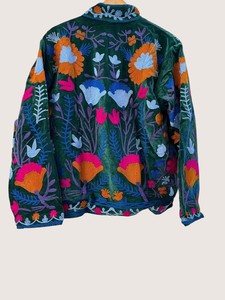 Veste en velours brodée florale bohème, col mandarin, manches longues, grande taille, vêtements d'extérieur pour femmes, automne, décontracté - Product Image 3