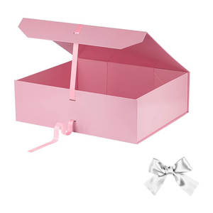 Caja de regalo Rosa extra grande con cinta, caja de regalo con cierre magnético de tapa, regalo plegable rectangular de propuesta de padrino (rosa) - Product Image 2