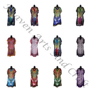 KFL026 Moda sin mangas Seda pura Kaftan largo Tallas grandes Ropa de dormir para mujer - Product Image 5