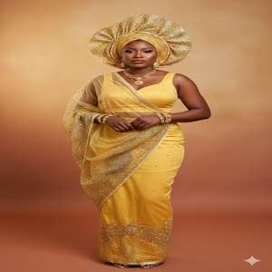Elegante Conjunto de Tela George 100% Poliéster con Cuentas y Pedrería Hechas a Mano, Color Personalizado; Blusa Bordada de Alta Calidad para Niñas Nigerianas - Product Image 2