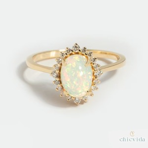 Minimalist 18k Gold Plated <b>Silver</b> Ethiopian Opal Engagement <b>Ring</b> with Prong Setting for Wedding or Bridal Gift by Opal Cabochon - Product Image 2