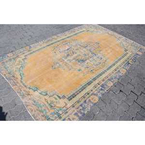 Turkish Vintage Large Rug 5.2x8.3 ft (159x253 cm), <b>Yellow</b> Bordered Rug - Product Image 3