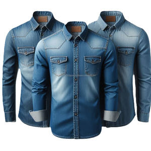 เสื้อยีนส์ลำลองแขนยาวสำหรับผู้ชาย, กางเกงยีนส์ผ้าฝ้ายซักได้สไตล์ตะวันตกระบายอากาศมีกระดุมหรือมีซิป - Product Image 5