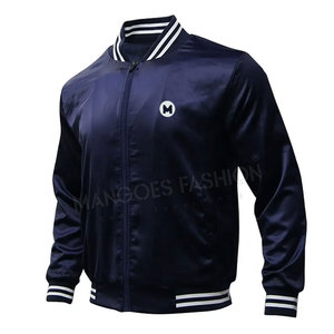 Chaqueta bomber lisa en blanco hecha a medida de invierno con chaqueta de béisbol bomber de satén con logotipo personalizado y color sólido para la moda de los hombres - Product Image 1