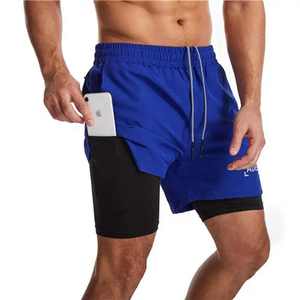 2 en 1 Stretchy Workout Running Fitness Wear Short de musculation avec poche zippée et collants Spandex Gym Shorts pour hommes - Product Image 5