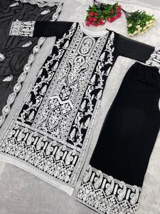 Beautiful Plazo Set Heavy Faux Georgette With Heavy 5mm Embroidery Sequence Work With Latkan Dori High Quality Micro Cotton - Product Image 2
