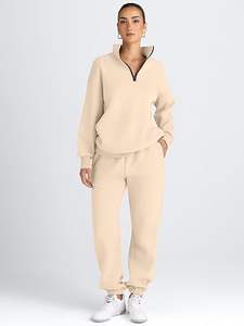 Sweats à capuche en polaire teint en fil, polyester et coton, avec fermeture éclair, col montant, imperméable, logo frontal pour l'hiver - Product Image 3