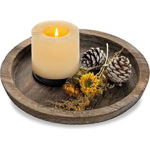 Plateau bougeoir rond décoratif en bois adapté à la décoration de centre de table basse décor de maison de ferme moderne - Product Image 1