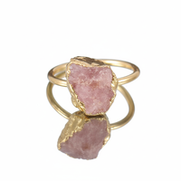 Bague en quartz rose brut plaqué or, style bohème, pierre naturelle, bijou statement pour tous les jours, unisexe