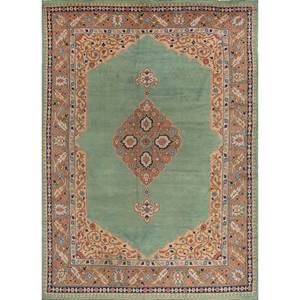 Alfombra de Lana Anudada a Mano Aalam Pae-5171 Verde, Rectangular de 9x12, con Patrón de Medallón, para Decoración de Sala de Estar o Uso en Pasillos - Product Image 1