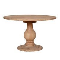 Table à manger ronde moderne avec pied de piédestal en couleur bois naturel rustique pour la maison, la salle à manger et le jardin extérieur