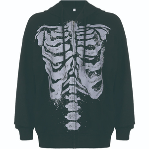 Sudadera con Capucha de Alta Calidad para Mujer, Sudadera Extra Grande Estilo Vintage con Estampado Gráfico de Esqueleto, Sudadera con Cierre Completo para Mujer - Product Image 1