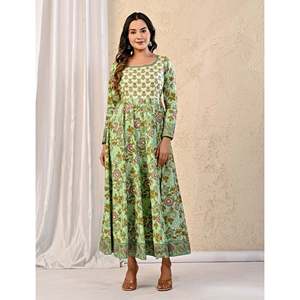 Vestido Anarkali de Algodón Estampado Pista Jaal, Vestidos Elegantes para el Trabajo - Product Image 3