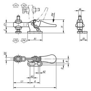 K0071 Mini pince à genouillère en acier, axe de serrage horizontal réglable, verrouillage manuel, dégagement rapide - Product Image 2