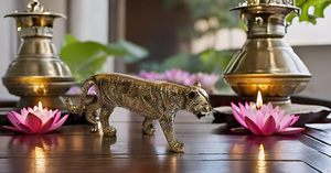 Statue de tigre en laiton faite à la main Design Art déco Figurines d'animaux Fengshui chinois objets de collection décoratifs pour la maison et le bureau - Product Image 5