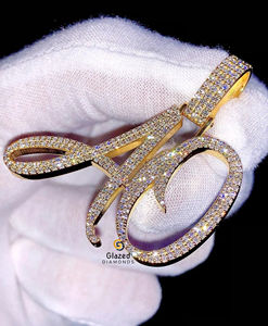 Lettre personnalisée accrocheuse entièrement glacé Hip Hop pendentif pour hommes rond taille brillante diamants de laboratoire en argent sterling 925 - Product Image 3