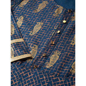 Blusa y camisa con estampado de rayón Anarkali Kurta cobre y oro para mujer - Product Image 4