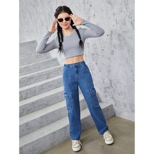 Jeans Cargo de Mezclilla para Mujer, Color Azul Piedra, Cintura Alta, Holgados, con Múltiples Bolsillos, Ecológicos, Transpirables, Estilo Urbano, Vintage - Product Image 5