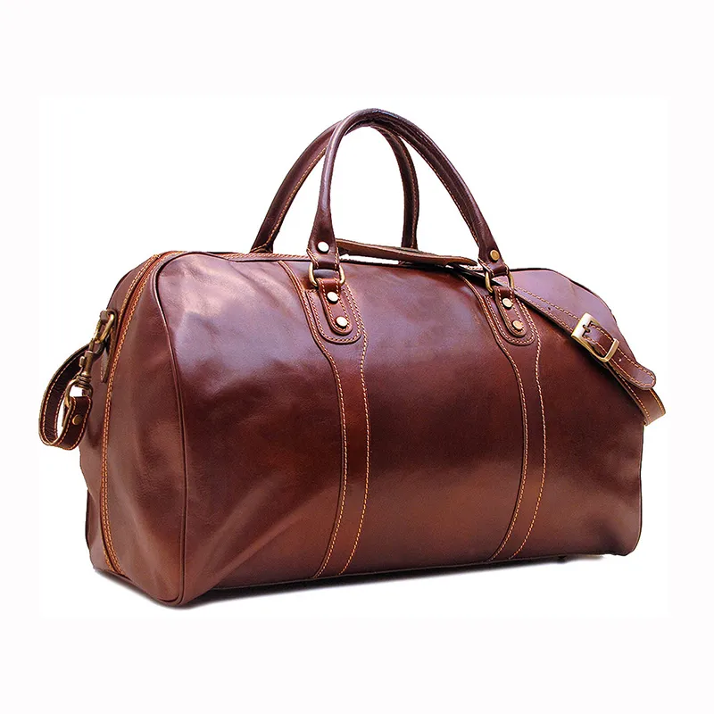 सर्वाधिक बिकने वाला हैवी ड्यूटी क्लासिक लगेज गहरा भूरा लक्ज़री वीकेंड ट्रैवल डफ़ल बैग पुरुषों का लेदर डफ़ल बैग हैवीवेट बैग
