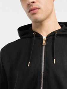 Suéter clásico de algodón puro de Color negro sólido para hombre con capucha y cremallera primavera otoño suelto cómodo Casual versátil con capucha - Product Image 5