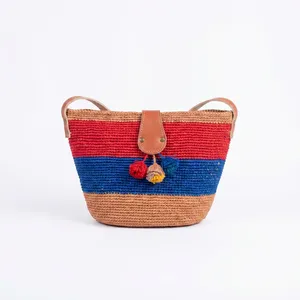 Sac fourre-tout tissé en raphia fait main, coloré, 18x25cm, style décontracté, couleurs mélangées - Product Image 6