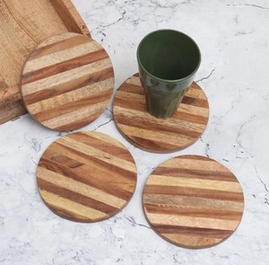 ที่รองแก้วไม้สีน้ำตาลทรงกลมดีไซน์หรูหราชุดถาดรองเครื่องดื่มสำหรับป้องกันโต๊ะในบ้านและใช้ตกแต่ง - Product Image 2