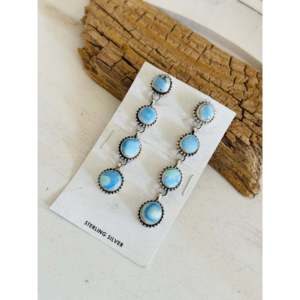 Navajo Handmade Golden Hills Turquoise & Sterling <b>Silver</b> Drop <b>Earrings</b> Post <b>Dangle</b> Design - Product Image 3