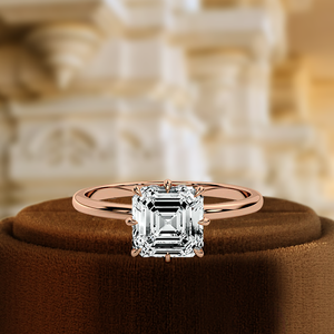 Bague de fiançailles en diamant taille Asscher certifiée IGI 1CT, or massif 14 carats, solitaire halo caché à 8 griffes, diamant de laboratoire cultivé, bague de mariée - Product Image 6