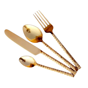 Couverts en métal de finition or de qualité supérieure de créateur fait main avec long manche rond ensemble de couverts de vente d'usine indienne - Product Image 3