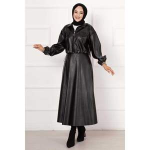 Ensemble 2 pièces jupe en cuir noir - Product Image 2