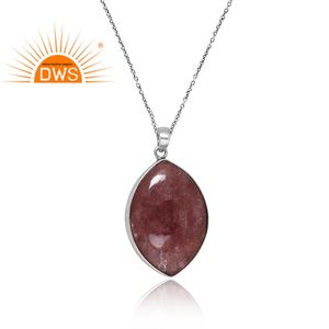 Vente chaude 925 Sterling Silver Naturel Fraise Quartz Pierres Précieuses Pendentif Collier Bijoux Personnalisés Pour Les Femmes Cadeau Pour Elle - Product Image 2