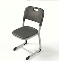 Bureau d'école moderne ARSU, chaise noire, plateau en bois blanc, structure en plastique durable, pieds en métal en forme de T, finition thermolaquée, garantie 2 ans