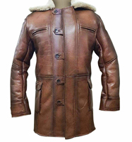 Silo Sports SS-MSLC-04 Herren Brauner Shearling-Ledermantel - Hochwertig 50% Federfüllung Atmungsaktiv Beschichtet für Täglichen Gebrauch