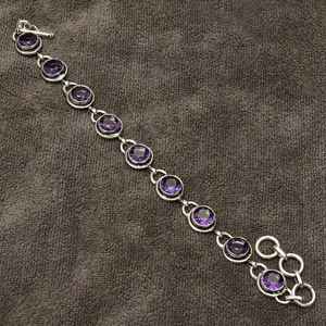 Handmade 925 Sterling Silver <b>Bracelet</b> with <b>Amethyst</b> Gemstone Elegant Everyday Jewelry for Mom and Her for Weddings and Parties - Product Image 1