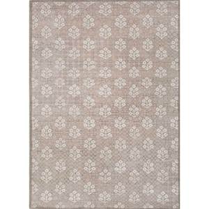 Alfombra de Lana y Seda de Bambú Tejida a Mano Inde Rose Ivory con Diseño Floral AKWB-7116 para Uso Doméstico - Product Image 1