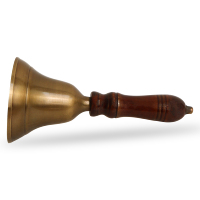 Cloche à main en métal vintage de 7 pouces avec poignée en bois découpée et imprimée, gravée, cadeau de retraite pour enseignant, cloche artisanale