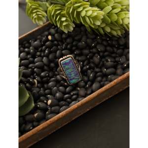 Navajo-Made Opal & Sterling <b>Silver</b> <b>Ring</b> Size 7 Rose Gold Plated with Fashionable Bezel Setting Inlay Gift - Product Image 4