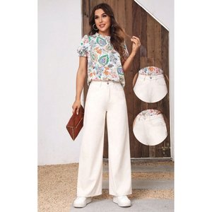 Vaqueros anchos de mezclilla color crema para mujer, de lujo, de cintura alta, ecológicos, duraderos, elásticos, estilo urbano, a la moda, tallas 26-40 - Product Image 6