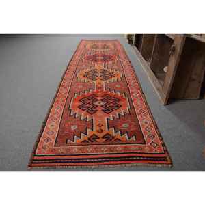 Vintage Turkish <b>Wool</b> Rug <b>Red</b> Orange 29' X 102' Oversized Boho Classic Large Area Patchwork Rectangle Hallway Patterns Latex - Product Image 2