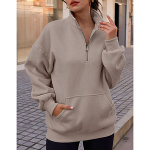 Haute Qualité Surdimensionné Femmes Hoodies Quarter Zip Pull avec Poches Demi Zip Pull Automne Hiver Vêtements Imprimé Technics - Product Image 1