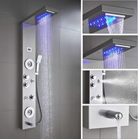 Système de panneaux de douche à LED Écran mural en acier inoxydable pour la température des chutes d'eau Massage chromé brossé Poignée unique Pause