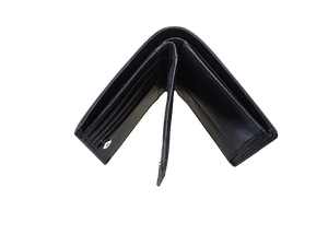 Portefeuille à deux volets en cuir noir véritable de haute qualité pour hommes Design bohème minimaliste broderie RFID bloquant Polyester ouvert - Product Image 3