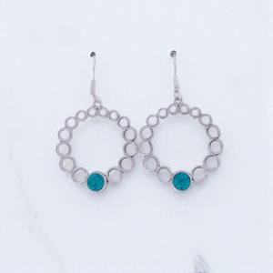 พลอยเทอร์ควอยซ์ที่ดีที่สุด925ต่างหูทรงกลมทำด้วยมือสีเงินสเตอร์ลิง - Product Image 3