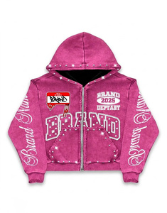 Streetwear Men's Fashion Zipper Hoodies Custom Design Distressed 100% Cotton <b>Fleece</b> <b>Oversized</b> Full Zip Casual <b>Hoodie</b> - Product Image 5